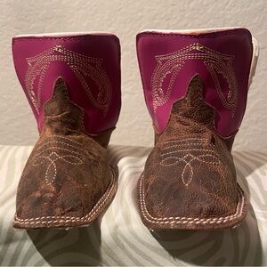 Kids Western Boots in Pink and Brown